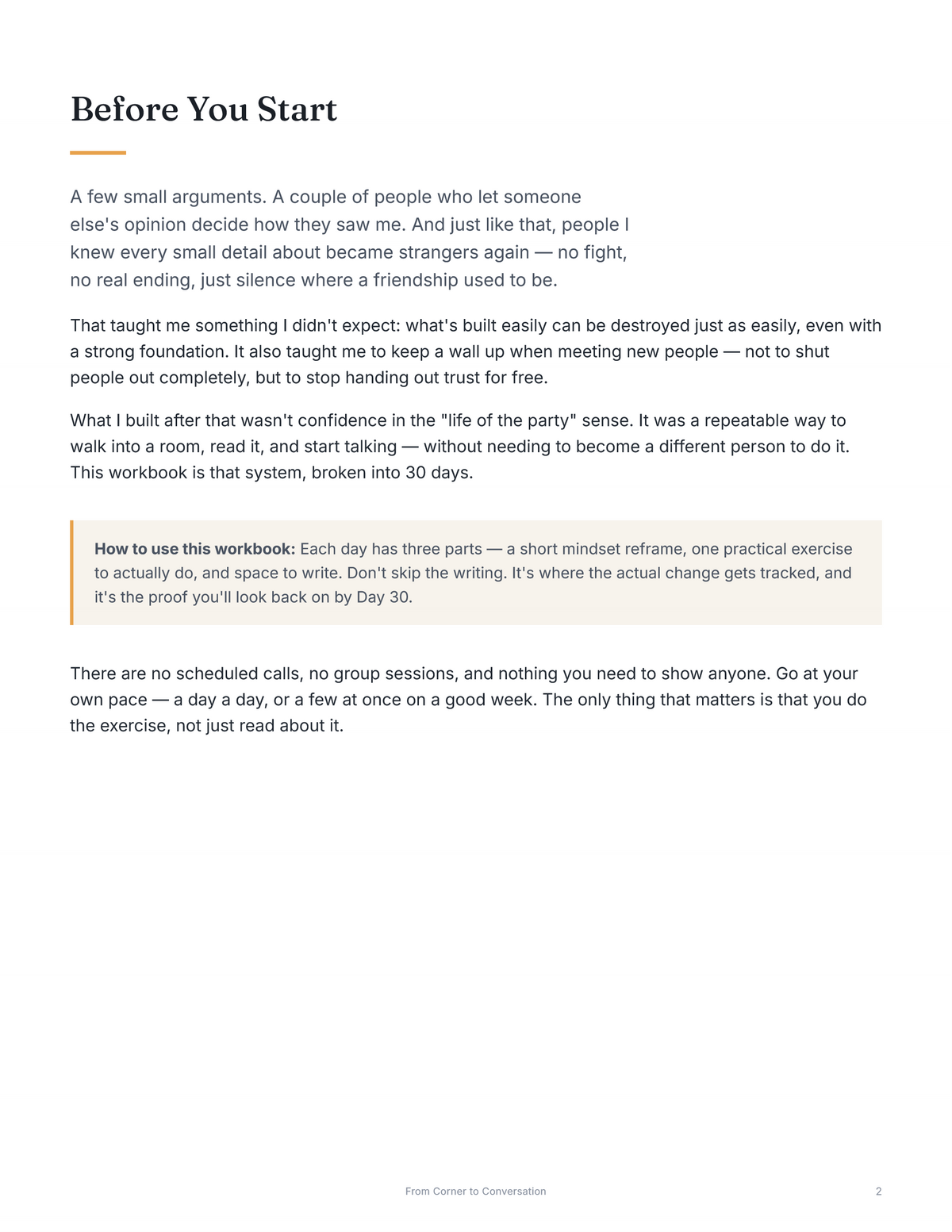 Before You Start page explaining how to use the workbook